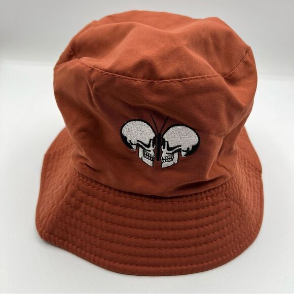 Eighty Eight Reversible Bucket Hat Burt Orange Butterfly Skull - Picture 1 of 6